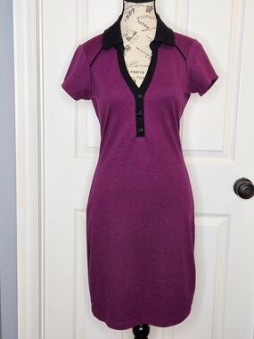 Guess Purple Polo Dress Short Sleeve Black Trim Size M Knee Length